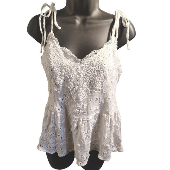 Rebecca Taylor Eyelet Peplum Tank White Women's Size Small - Picture 1 of 5